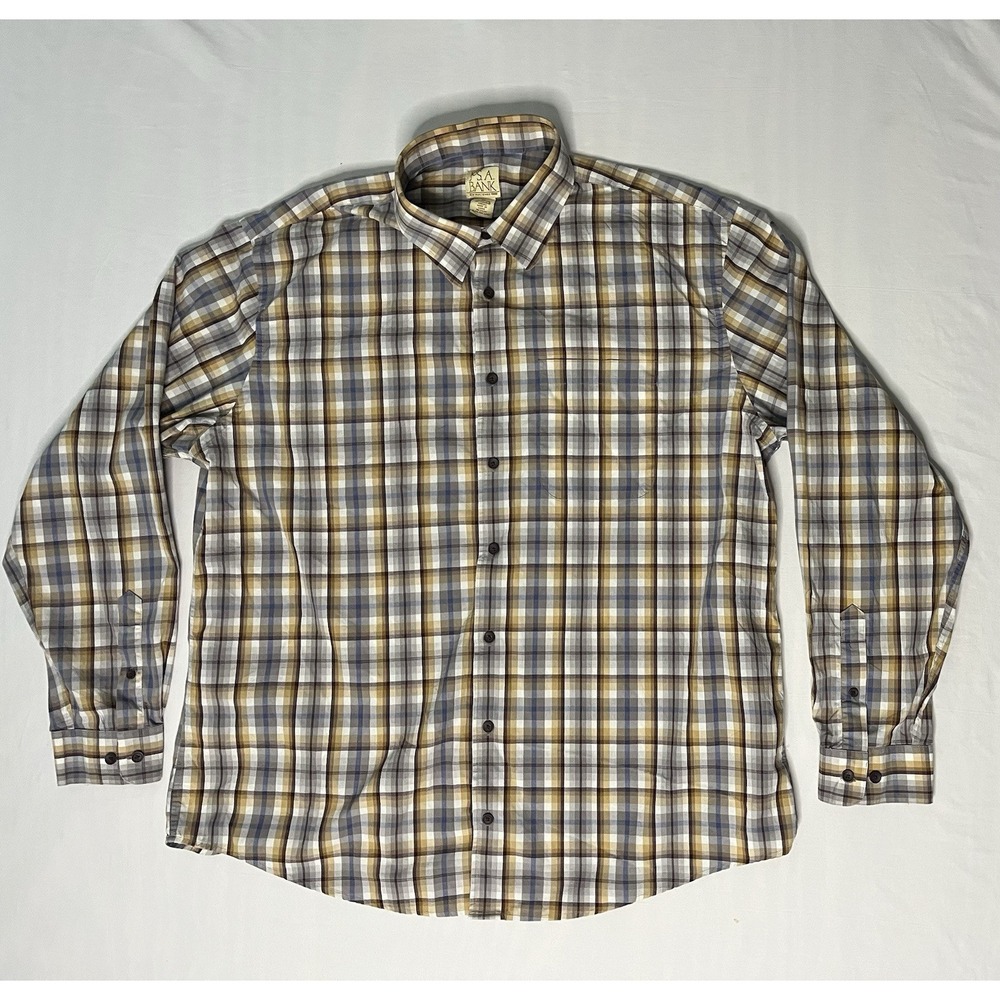 Jos A Bank Oxford Dress Shirt Men's Size XL Plaid Long Sleeve Button Up